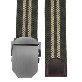 FALETO Men's Military Belt Fabric Belt with Smooth Buckle Canvas Jeans Belt 125 cm + Original Gift Box - Military green stripes.