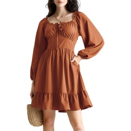 Renaissance Corset Dress Long Sleeve Off The Shoulder Fall Dresses for Women Red-Brown XXL