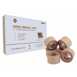 NBLEISHI Hypoallergenic Soft Paper Medical Tape, 1inchX10.94Yards (6Rolls), Self Adhesive Tan Surgical Tape, Breathable and Medical Grade, Perfect for Sensitive Skin Wound Care, Individually Pack