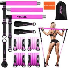 Pilates Bar Kit with Resistance Bands, Portable Pilates Equipment, Pilates Bar for Women & Men, Pilates Bar Kit for for Hip, Back, Arm, Full-Body Workouts, Home Gym Strength Training Equipment