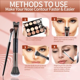 Yamobi 2-In-1 Nasenkonturpinsel Set Mit U-Form Und Fluffy Brush, Lidschatten Make-up Pinsel,Schminkpinsel Für Natürlichen Look, Ideal Für Nase Und Wangenknochen