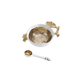 Pampa Bay Get Gifty Bowl and Spoon Set for Soup, Snacks, Nuts and More, Gold Pomegranate