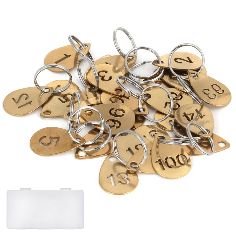 NumRealm Key Tags with Numbers, Brass Droplet Shaped Key ID