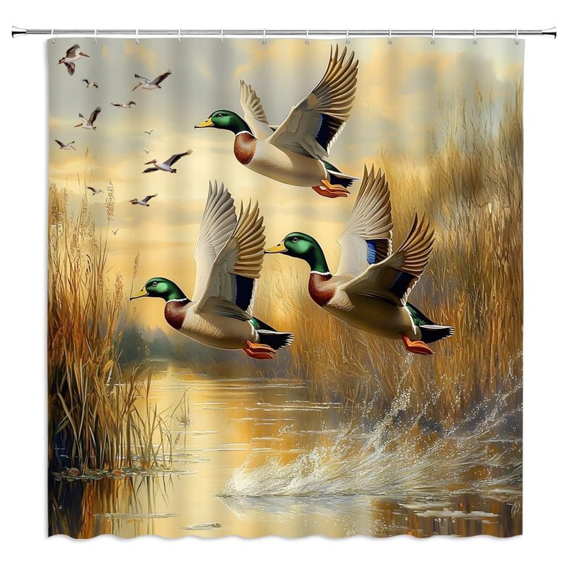 YSSFAV Mallard Duck Shower Curtain Flying Ducks Rustic Hunting Country