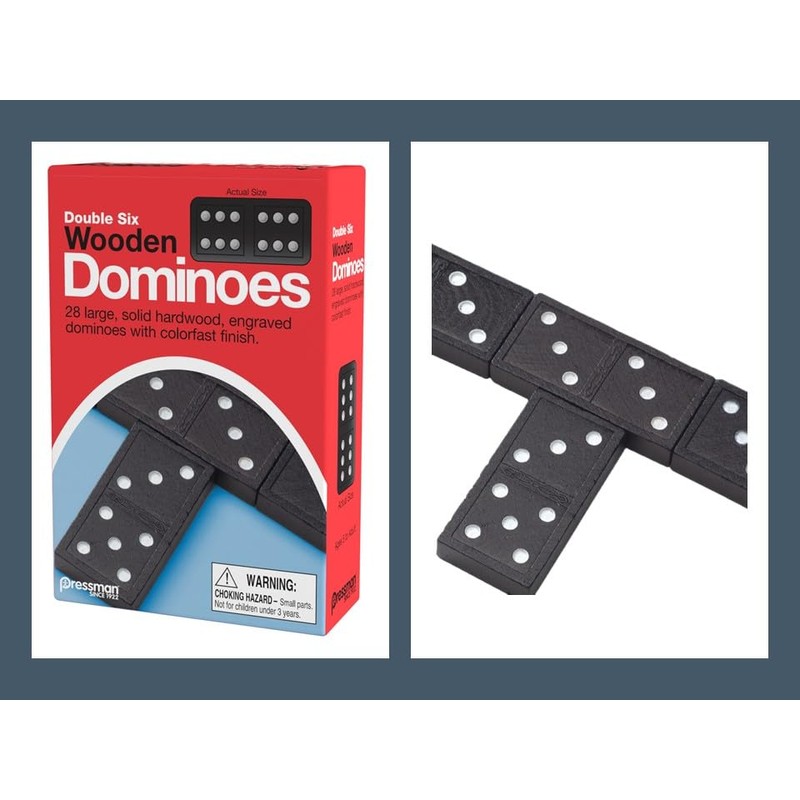 Pressman Toy Double Six Wooden Dominoes, 28 Pieces Wooden Dominoes