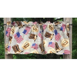 "Handmade" Cowboy Valance USA Western Cowgirl Flag Boots Hat Custom Sewn Handmade Curtain