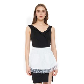 TopTie 2 PCS Waist Aprons with Pockets for Women, Christmas Cotton White Lace Half Aprons for Cooking