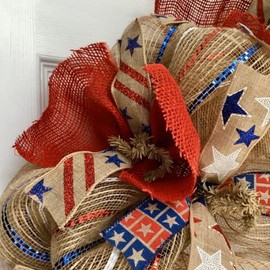 Americana Ribbon Patriotic Handmade Deco Mesh Wreath 24 inch or 28 inch diameter