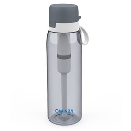 OWIARA Botella de agua con filtro para beber, botella de filtro de agua de 3 etapas de 26 onzas para viajes al aire libre, camping, montaña, mochilero, senderismo (gris claro)
