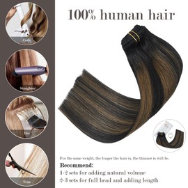 Honsoo Hair Extensions Clip In Human Hair Extensions Natural Black to Chestnut Brown 70g 20in 7 Pcs Natural Soft Hair, Can Be Styled Long Hair