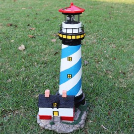 18" Solar Lighthouse with Rotating Beacon,Big Solar Powered Lighthouse,Outdoor Lighthouse Garden Decor, Waterproof Statue Figurines Outdoor Light House for Yard Lawn Patio Gifts