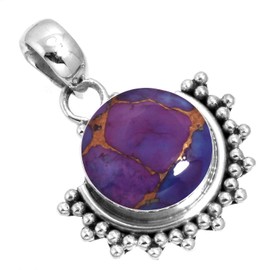 Jeweloporium 925 Sterling Silver Pendant for Women Copper Purple Turquoise Gemstone Costume Silver Pendant Necklace Easter Gift Vintage Jewelry