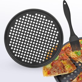YDAKGUEY Large Pizza Tray, 12.4" Non Stick Pans Carbon Steel Chip Tray with Holes Carbon Steel, Fridge & Dishwasher Safe for Oven Baking Roasting Making Pizza, Black