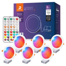 DUSKTEC Remote Control LED 6 Inch Canless Recessed Lighting RGBCW Color Changing 16W 1500 Lumen Recessed Ceiling Lights with Junction Box Dimmable Recess Light Memory 3 Modes Delayed Off 6 Pack