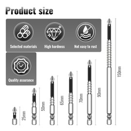 High-Magnetic Screwdriver Drill Bit Set,6PCS Anti-Slip Magnetic Electric Screwdriver Drill Bits Sets,Electric Precision Anti Impact High Hardness Drill Bit,for Impact Driver 25 50 65 70 90 150mm 1 Set