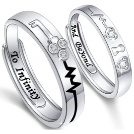 Ladytree Promise Rings for Couples 925 Sterling Silver Adjustable Matching Rings Set for His and Her Wedding Engagement Marriage Band 2PCS