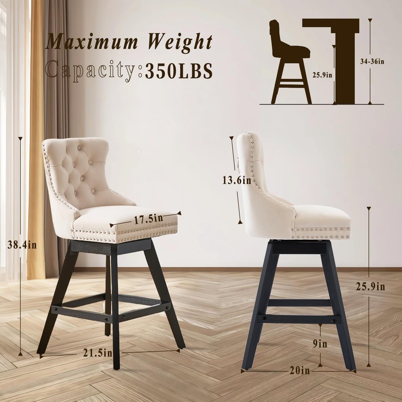 SoarFlash Kitchen Swivel Bar Stools with Solid Wood Legs Upholstered