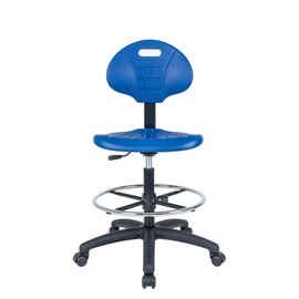 Chair Master-Blue Deluxe Ergonomic Polyurethane Chair. 10" of Height Adjustment (23"-33" Seat Ht). 18" Adjustable Footring 450 lb Capacity. Easy to Clean. for Automotive, Lab, Cleanroom (Blue)