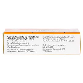 Cetirizin Vividrin 10mg Film-Coated Tablets Pack of 50