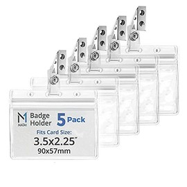 Mata1 PVC ID Card Holder with Clip and Vinyl Straps, Waterproof Plastic Badges with Clips, Horizontal Name Tag and Metal Clip (Clear, 3.5x2.25 Inch, 5 PK)