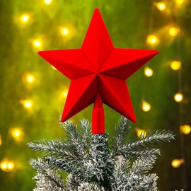 Gejoy Christmas Tree Topper Velvet Star Tree Topper Red Star Decorative Christmas Tree Decoration Christmas Tree Toppers for Artificial Tree Xmas Decor