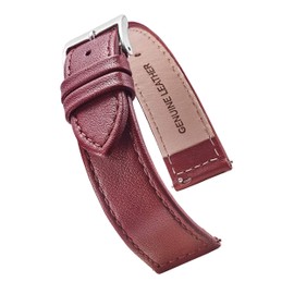 STUNNING SELECTION ALPINE flat Stitched Genuine Leather Watch strap with Quick Release Spring Bars - Burgundy - 20 mm