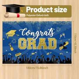 Graduation Decorations 2025, Extra Large Graduation Banner 180x110 cm Blue Color Graduation Decorations with Oversized Photo Prop Booth Backdrop for High School College Graduation Suitable for All Grades Indoor Outdoor