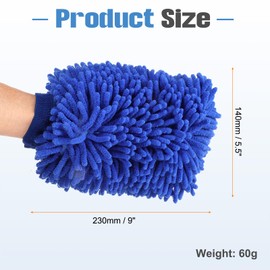 HARFINGTON Chenille Microfiber Car Wash Mitts 9" x 5.5" Scratch Free Wash Gloves Absorbent Double Sided Plush Cleaning Drying Mitts for Car Washing Home Clean Sky Blue
