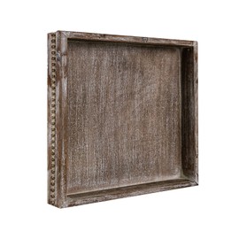 MAONAME Wood Decorative Tray, Farmhouse Wooden Tray for Coffee Table, Rustic Square Tray with Beads, Vintage Brown Serving Tray for Living Room, Kitchen, 12" X 12" X 1.6"