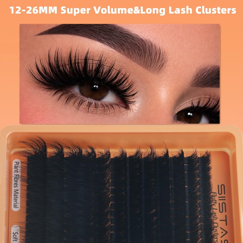 Fluffy Cluster Lashes 100D+200D Individual Eyelashes 256pcs Long 12-26mm Thick