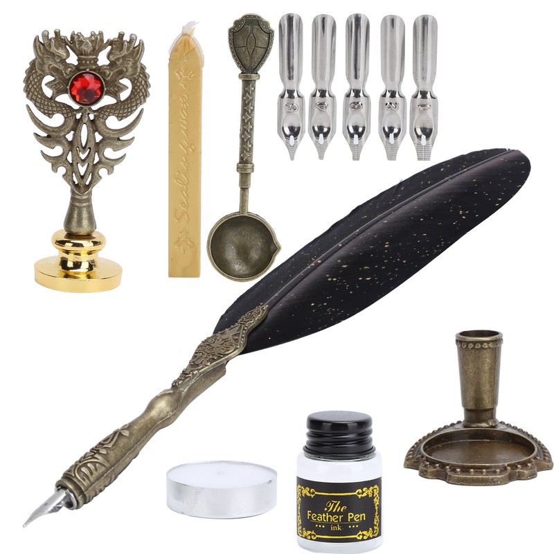 Quill Dip Pen Set Vintage Feather Fountain Pen Student Writing