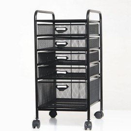 5-Tier Mesh File Storage Drawer Carts with Wheels and Top Shelf,Rolling Storage Cart for Home Office,Black
