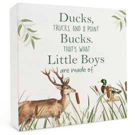 FHUGX Hunting Boy Nursery Wood Box Sign 5×5 Inches, Farmhouse Wild Mallard Duck Deer Wood Sign for Kids Boys Room Bedroom Playroom Nursery Home Desk Tabletop Shelf Decor