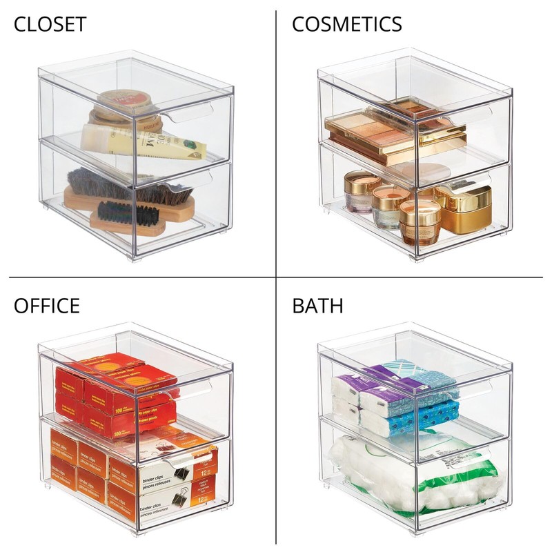 mDesign Stackable Storage Containers Box with 2 Pull-Out Drawers -