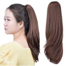 HSPCYGG Brown Clip Ponytail Synthetic Claw Pony tail Hair Extensions 18" Straight 4.2 Oz Fake Hairpieces Women Yaki Fluffy¬ Tangled