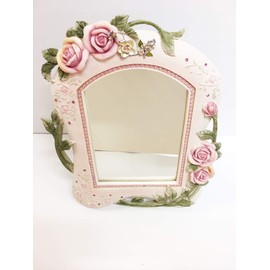 Pink Rose Standing Jeweled Vanity Mirror