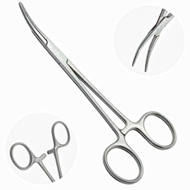 WAJEES Kelly Hemostat Forceps Tweezers 5.5" Kelly Curved Forceps, Fishing Forceps Locking Forceps Stainless Steel, Surgical Kelly Clamps for Nurses, Dog Pet Hair Pulling Plier