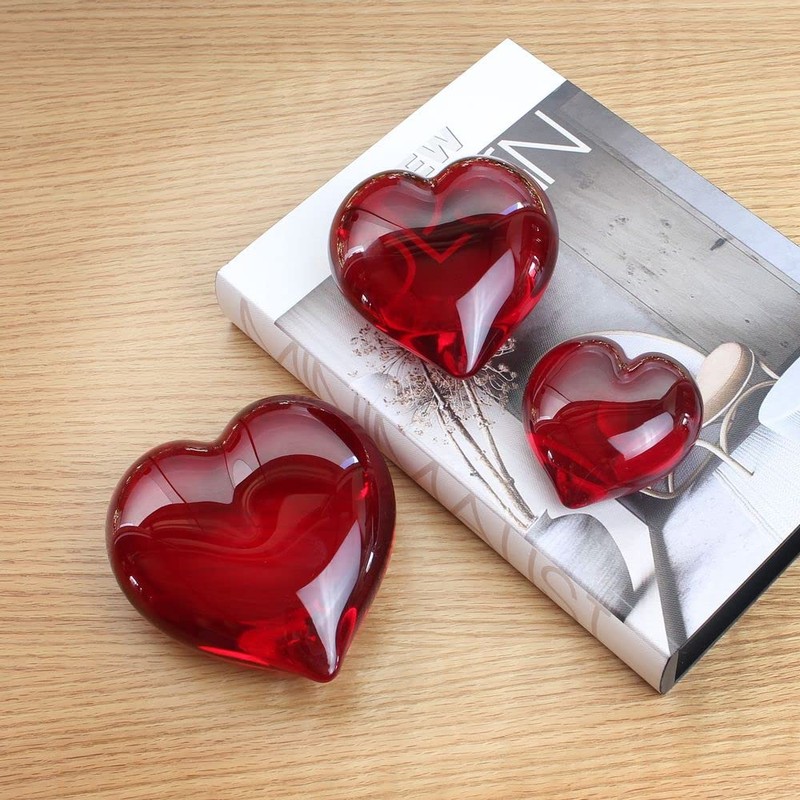 Ca D Oro Medium Red Heart Glass Paperweight Hand Blown