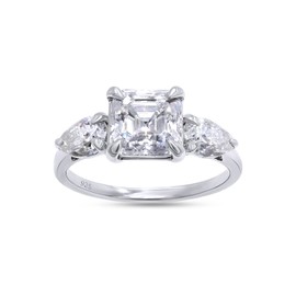 SAVEARTH DIAMONDS 2 1/4 Carat 7MM Asscher Shape & 6X4MM Pear Cut Lab Created Moissanite Diamond 3-Stone Engagement Ring In 14K White Gold Over Sterling Silver (VVS1 Clarity, 2.25 Cttw)-5