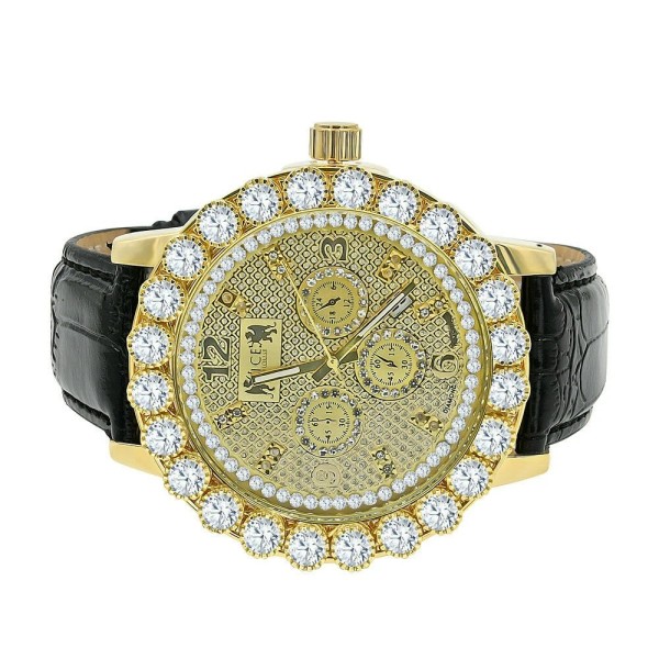 ICE HOUSE Solitaire Bezel Real Diamonds Dial Gold Tone W/Date