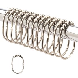 2LB Depot Wide Shower Curtain Rings/Hooks Set, Decorative Brushed Satin Nickel Finish, Easy Glide Rollers, 100% Rustproof Stainless Steel, Set of 12 Rings for Shower Rods