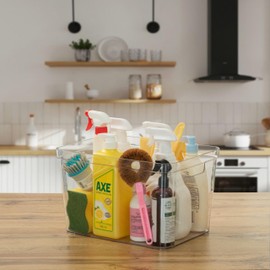 Basicwise Clear Storage Container with Lid For Kitchen Pantry Cabinet & Fridge Storage For Organizing Snacks Produce Supplies Or Essentials Durable Bin For Home Dorm Apartment Or Office Use, Large