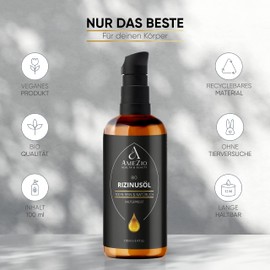 Organic Cold Pressed Castor Oil, For Hair, Face, Body, Skin, Eyelashes, Eyebrows, Beard, Nails, 100% Pure and Sustainable, Natural for Cosmetics, Skin Care, Vegan and Cruelty Free, 100 ml