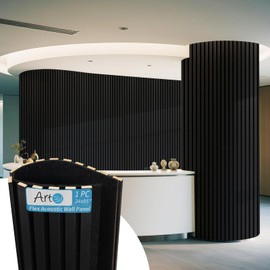 Art3d Acoustic Wood Slat Wall Panel with Roll-Flat Design - 95.3 x 23.8 Inch Sound Absorbing Panels for Living Room Columns Corridor Curved Wall Decor, 1-Pack Blackwood