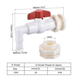 sourcing map Spigot Faucet Kit ABS G3/4 Female Bulkhead Fitting with Ball Valve 20mm Barb Hose Connector for Aquariums, Water Tanks, Tubs, Pools