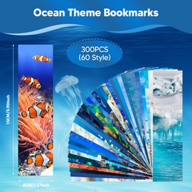 300PCS Ocean Bulk Bookmarks for Kids Classroom 60 Designs Cool Ocean Bookmarks Cute Book Mark Double Sided Bookmarks for Book Lovers Students Children Rewards Gifts