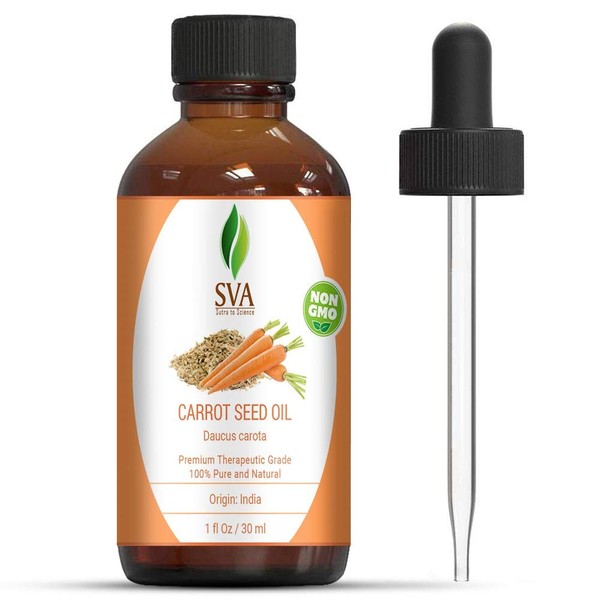 SVA Organics Carrot Seed Essential Oil 1 Oz Pure Steam Distilled Undiluted Therapeutic Grade Oil for Face, Skin & Hair Care