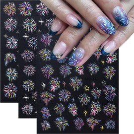 3Sheets Colorful Firework Nail Stickers for Nail Art 5D Self-Adhesive New Year Nail Art Stickers Glitter Star Fireworks Nail Decals Cute Nail Design Stickers Charms for Women Girls Manicure Supplies