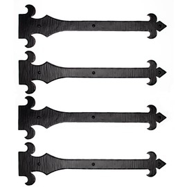 4 Pack 16 Inch Black Faux Strap Hinges - Hand Forged Dummy Faux Doors Hinge – Rustic Iron Hinges for Farmhouse Shutter, Carriage Door, Barn Door, Castle Door, and Gates – The Nuevo Fleur De Lis Series