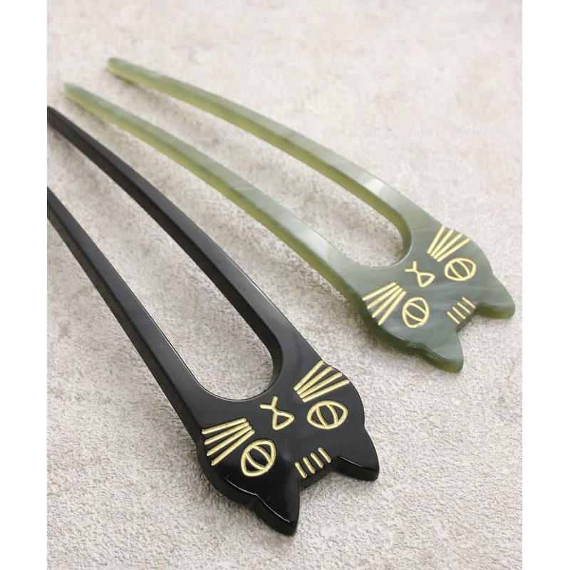 VingTAINE H7530-BK- Cat Motif Bifurcated Hairpin Marble Two-piece Cat Hair